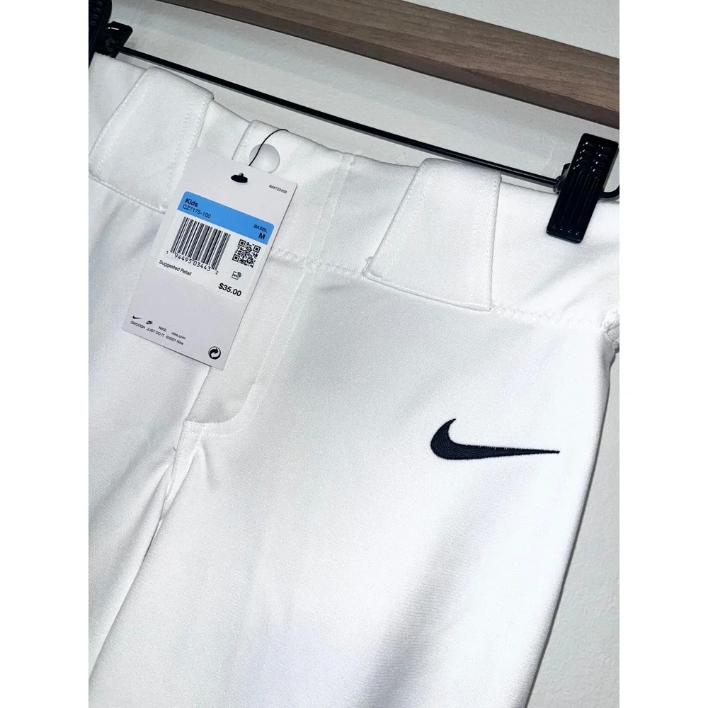 Nike Youth Kids White Baseball Softball Pants Size Medium NWT $35 Black Logo